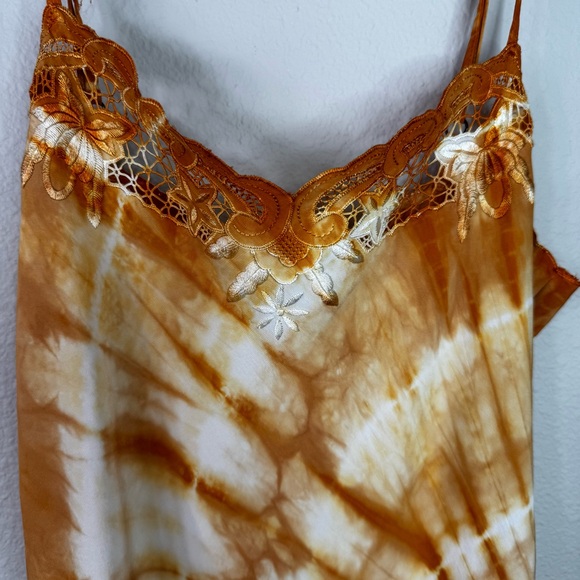 Lucky Brand Orange Tie-Dye Dress Silk Lace Slip XS Surfer Girl - Picture 2 of 12